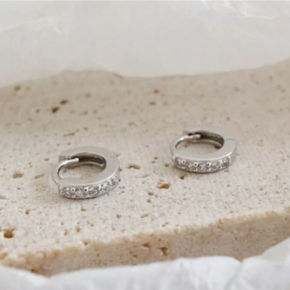 Luxury CZ Diamond 925 Silver Hoop Pierced Earrings - Picture 6 of 10